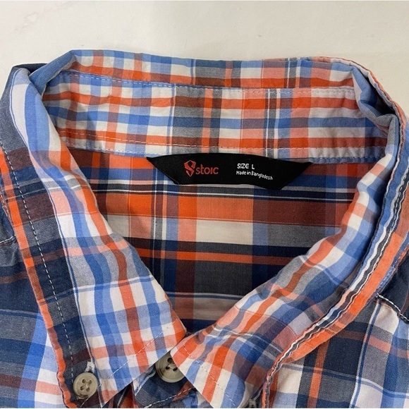 Stoic Orange Blue Plaid Long Sleeve Button Down Shirt Size Large - Picture 4 of 6